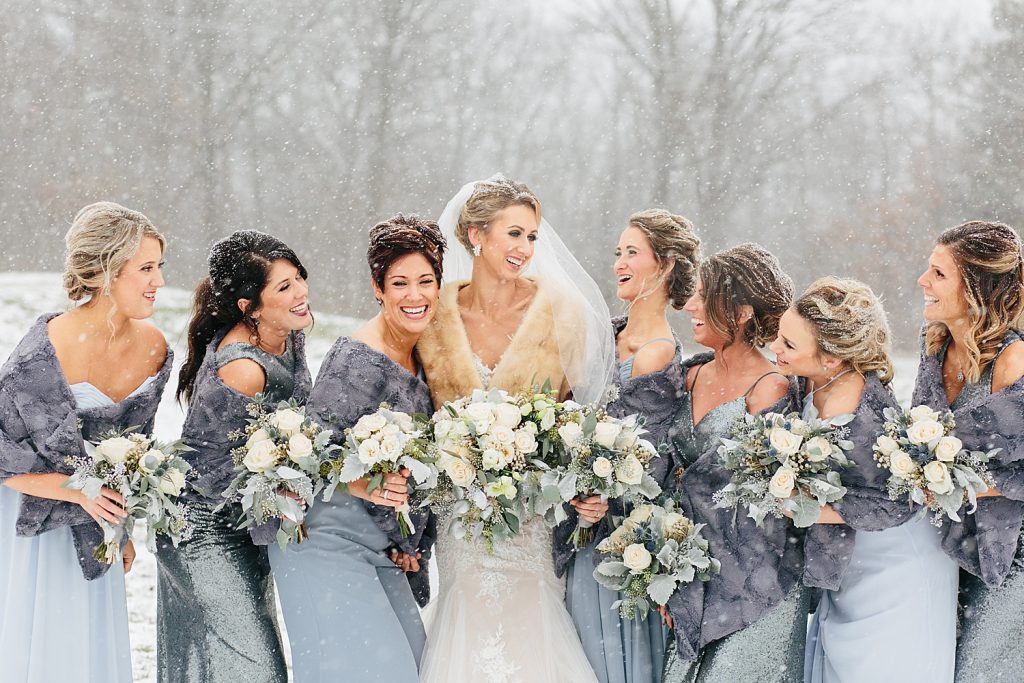 Winter Wedding, Bridesmaids, Bride, Winter Bride, Snowy Wedding, White Wedding Flowers